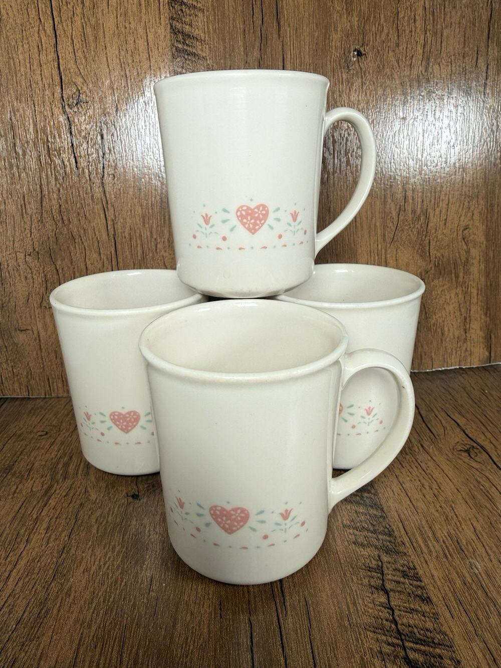 Vintage Set Of 4 Corelle Corning Forever Yours Coffee Mugs